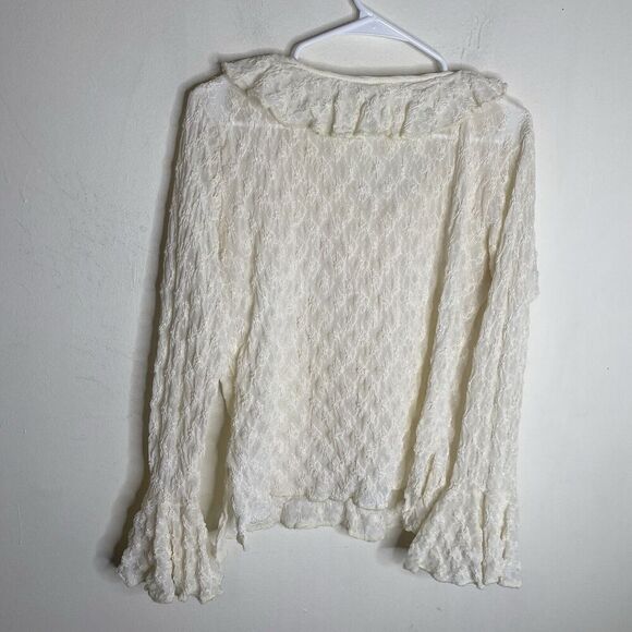 Hand Jive Cream Sheer Ruffle Textured Retro Style Lace Blouse Top Size Small - Picture 8 of 12